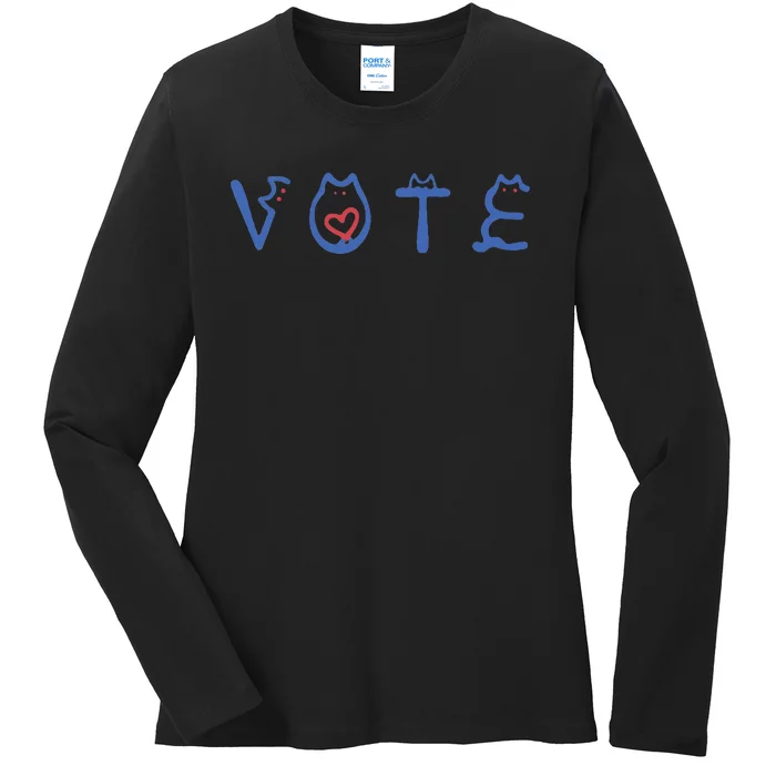 Vote Like A Childless Cat Lady Funny Voting Election 2024 Ladies Long Sleeve Shirt