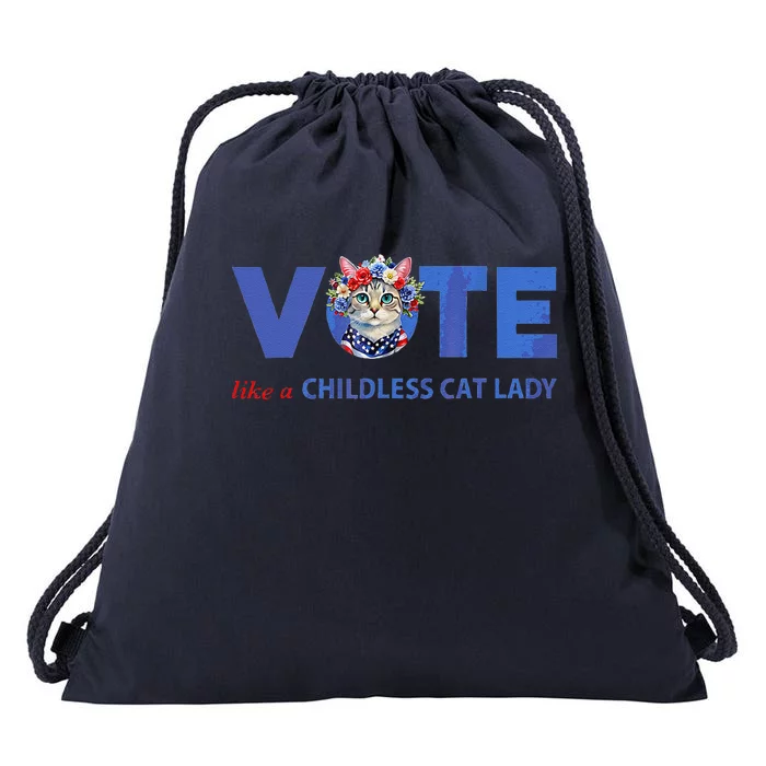 Vote Like A Childless Cat Lady Funny Voting Kamala Drawstring Bag