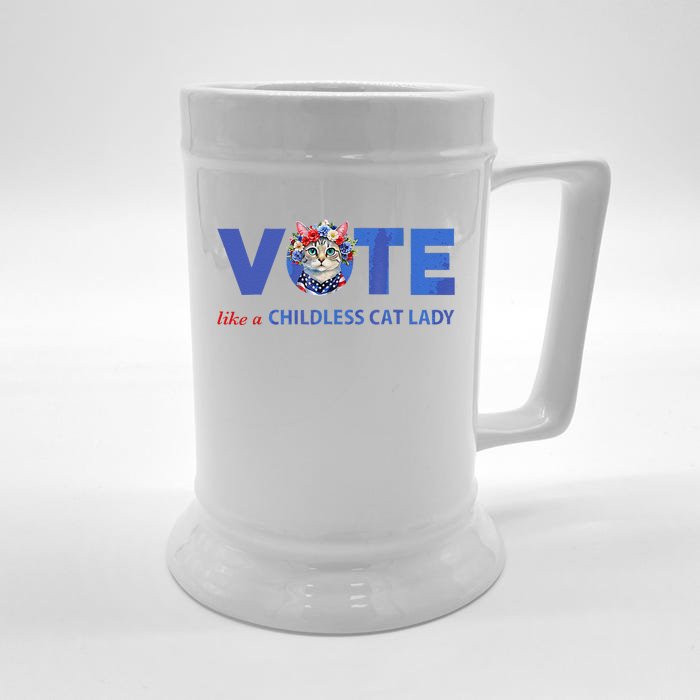 Vote Like A Childless Cat Lady Funny Voting Kamala Front & Back Beer Stein