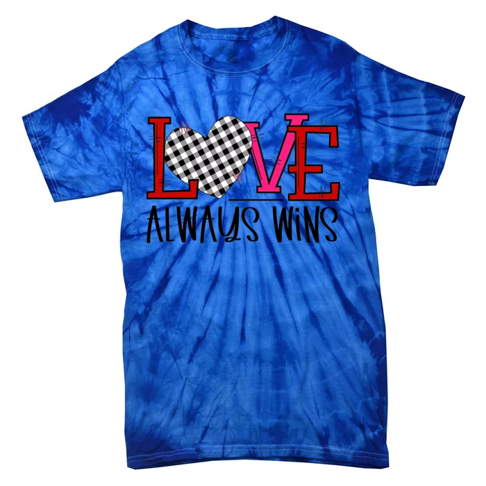 Valentine Love Always Wins Checker Flag Heart Gift Tie-Dye T-Shirt