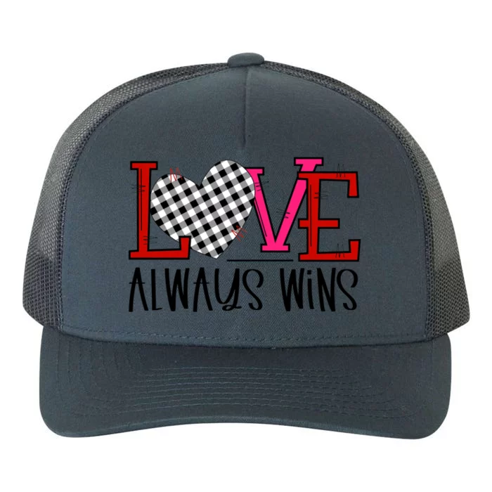 Valentine Love Always Wins Checker Flag Heart Gift Yupoong Adult 5-Panel Trucker Hat