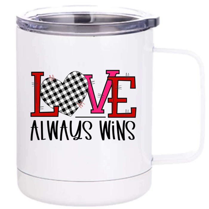 Valentine Love Always Wins Checker Flag Heart Gift Front & Back 12oz Stainless Steel Tumbler Cup