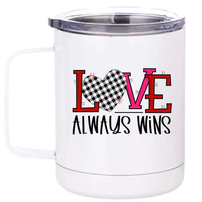 Valentine Love Always Wins Checker Flag Heart Gift Front & Back 12oz Stainless Steel Tumbler Cup