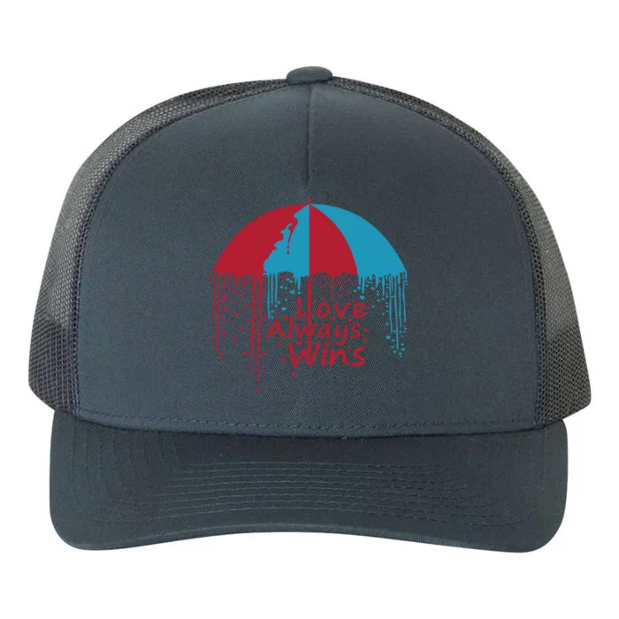 Valentine Love Always Wins Raining Hearts Dripping Umbrella Gift Yupoong Adult 5-Panel Trucker Hat