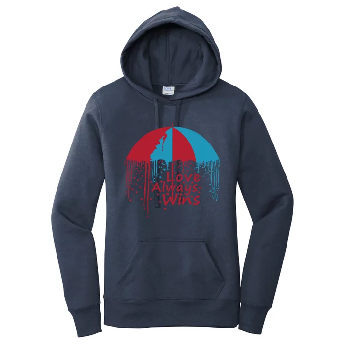 Valentine Love Always Wins Raining Hearts Dripping Umbrella Gift Women's Pullover Hoodie