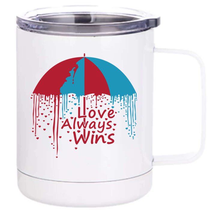 Valentine Love Always Wins Raining Hearts Dripping Umbrella Gift Front & Back 12oz Stainless Steel Tumbler Cup