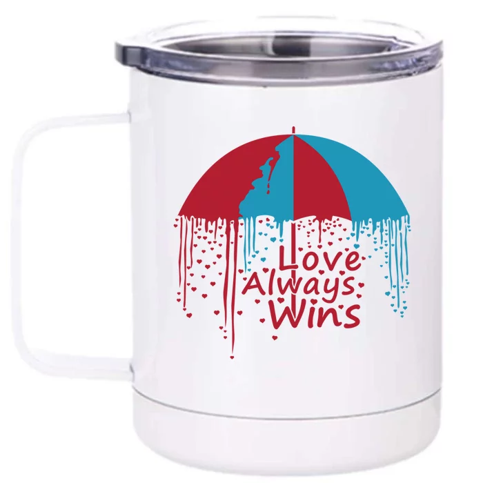 Valentine Love Always Wins Raining Hearts Dripping Umbrella Gift Front & Back 12oz Stainless Steel Tumbler Cup