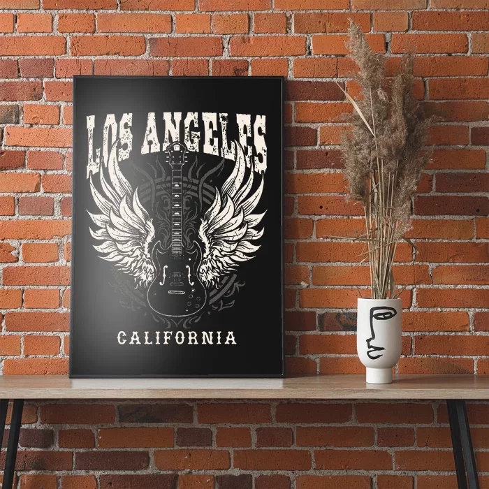 Vintage Los Angeles California Guitar Wings Rock And Roll Poster