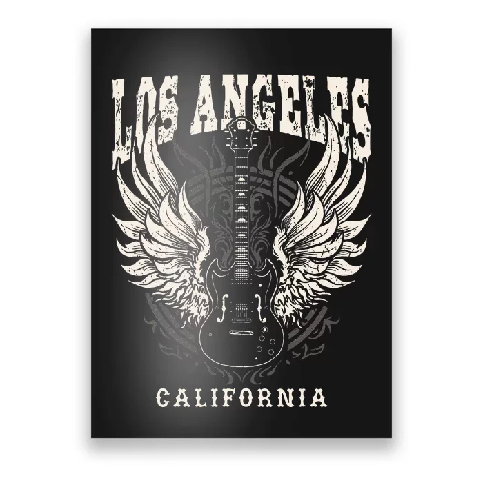 Vintage Los Angeles California Guitar Wings Rock And Roll Poster