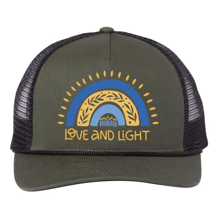 Vintage Love and Light Rainbow Hanukkah Retro Rope Trucker Hat Cap