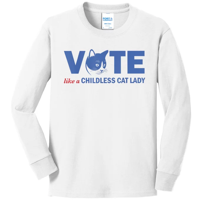 Vote Like A Childless Cat Lady Funny Voting Kamala President Kamalaharris Kids Long Sleeve Shirt