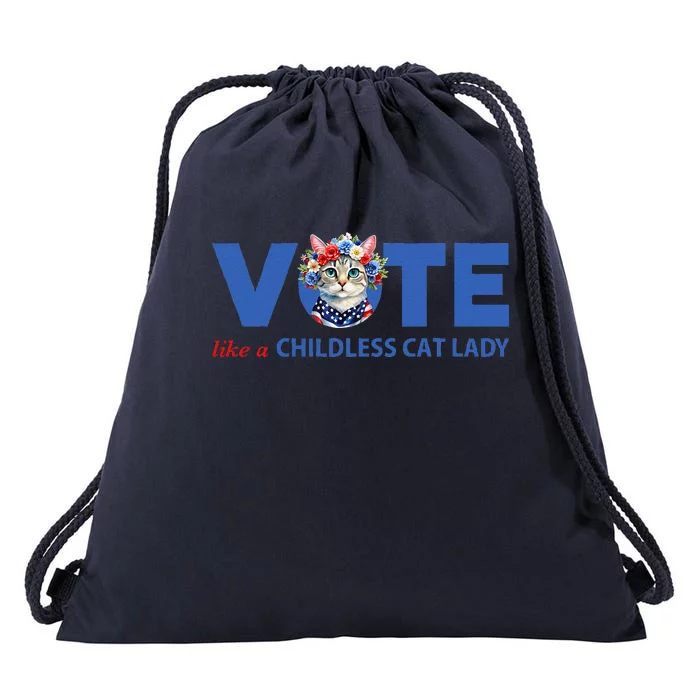 Vote Like A Childless Cat Lady Floral Cat Vote For Kamala Drawstring Bag