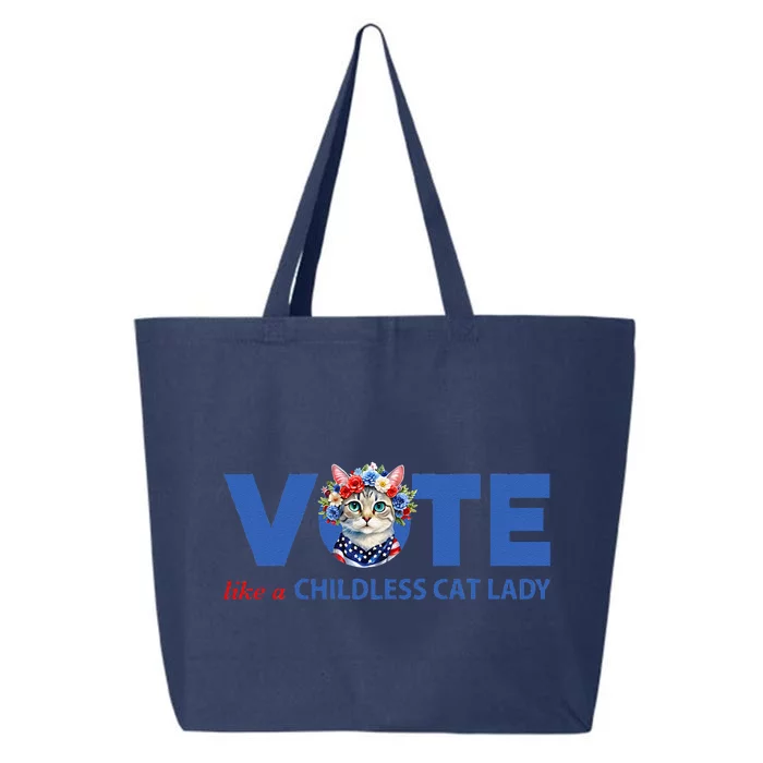 Vote Like A Childless Cat Lady Floral Cat Vote For Kamala 25L Jumbo Tote