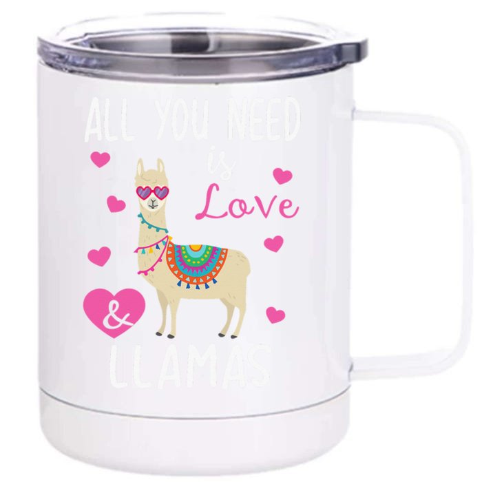 Valentine Llama All You Need Is Love & Llamas Gifts Front & Back 12oz Stainless Steel Tumbler Cup