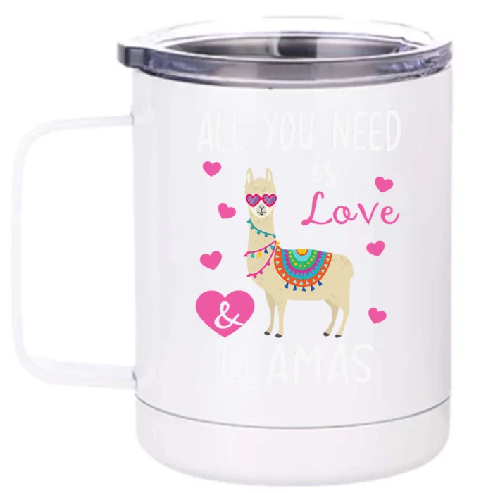 Valentine Llama All You Need Is Love & Llamas Gifts Front & Back 12oz Stainless Steel Tumbler Cup