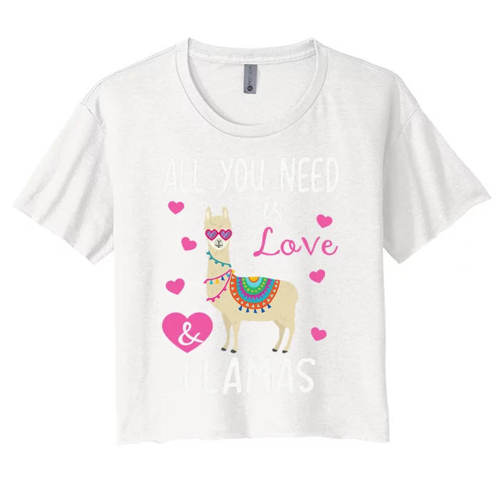 Valentine Llama All You Need Is Love & Llamas Gifts Women's Crop Top Tee