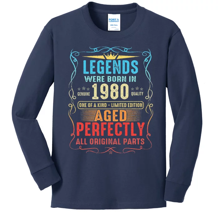 Vintage Legend Born In 1980 43rd Birthday 43 Years Old Kids Long Sleeve Shirt