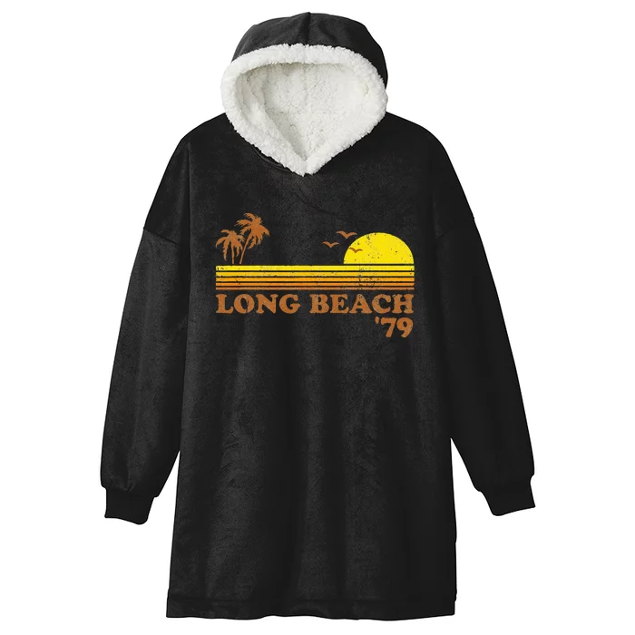 Vintage Long Beach California Retro Sunset Surfing 70S Gift Hooded Wearable Blanket