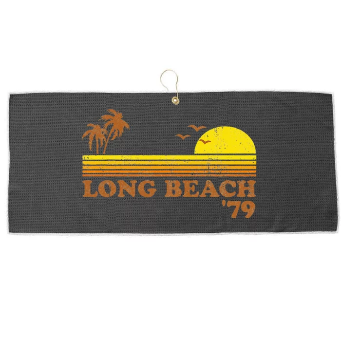 Vintage Long Beach California Retro Sunset Surfing 70S Gift Large Microfiber Waffle Golf Towel