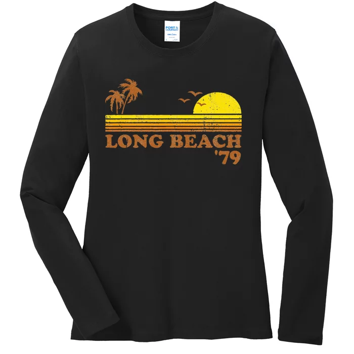 Vintage Long Beach California Retro Sunset Surfing 70S Gift Ladies Long Sleeve Shirt