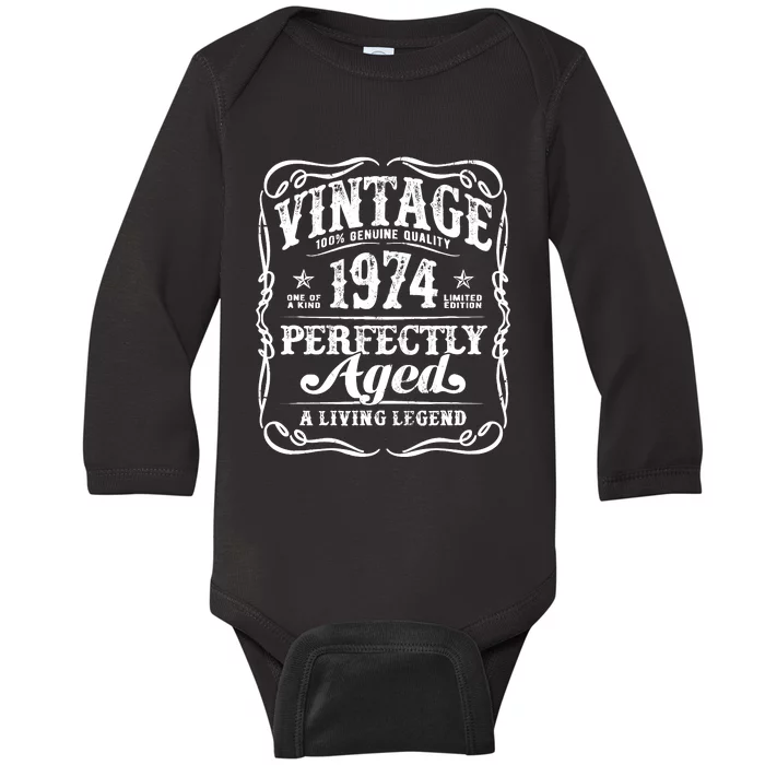 Vintage Legends Born In 1974 Classic 50th Birthday Baby Long Sleeve Bodysuit