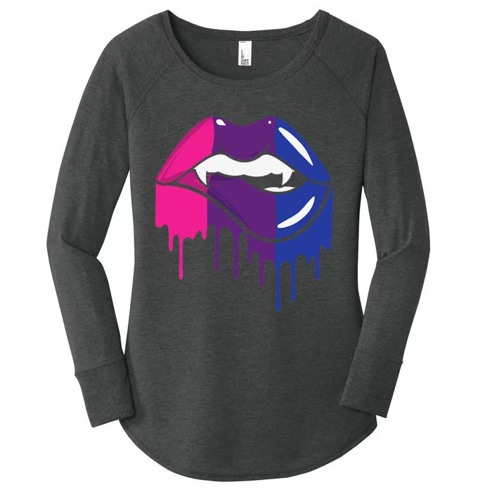 Vampire Lips Bisexual Sexy Blood LGBTQ Bi Love Flag Lesbian Women's Perfect Tri Tunic Long Sleeve Shirt