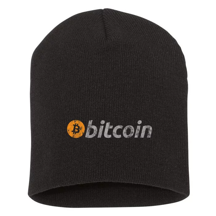 Vintage Look Bitcoin Logo Short Acrylic Beanie