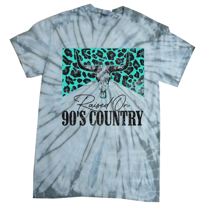 Vintage Leopard Bull Skull Raised On 90S Country Music Tie-Dye T-Shirt