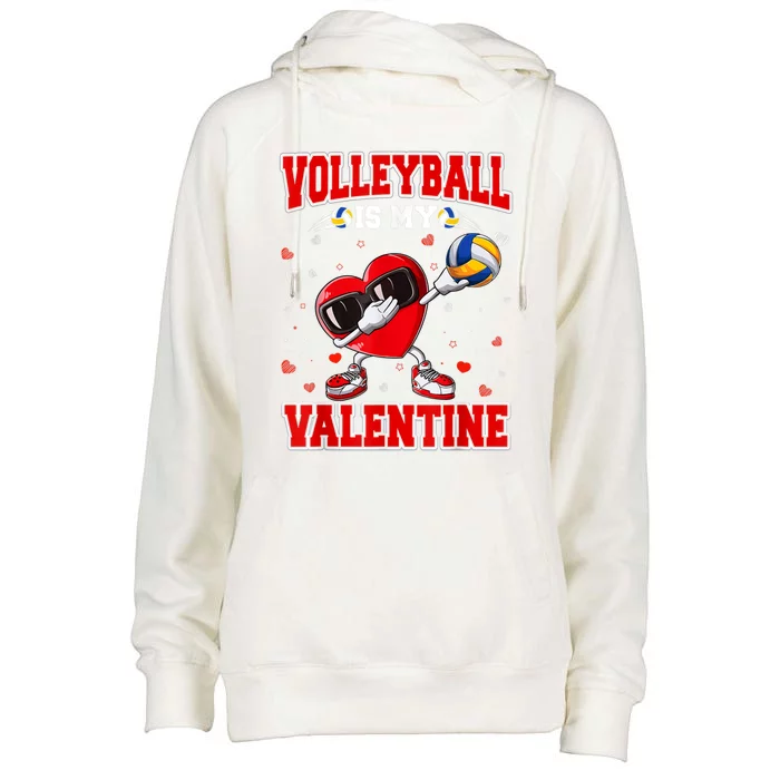 Volleyball Lover Cute Heart Dabbing Valentines Day Gift Womens Funnel Neck Pullover Hood