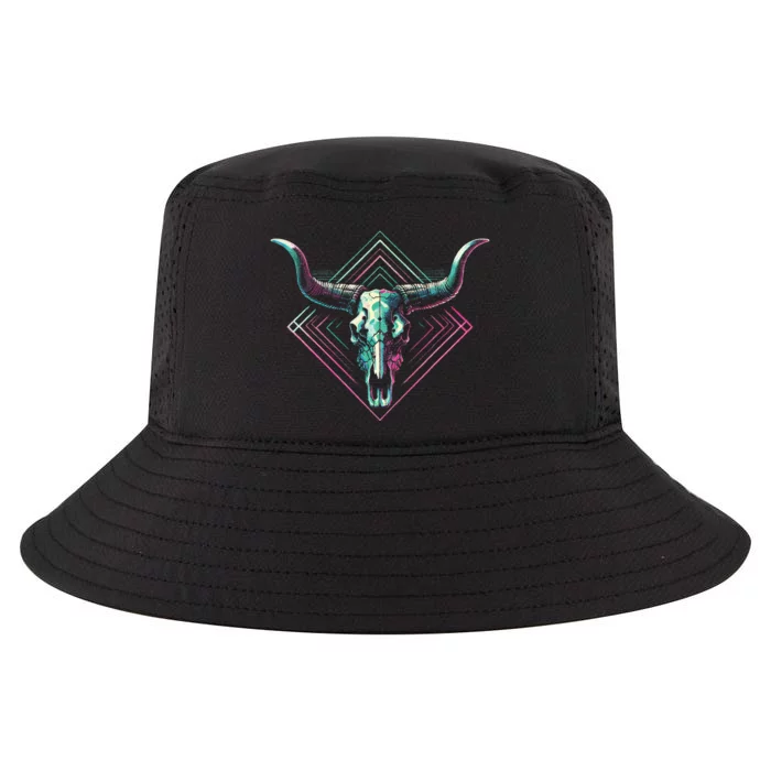 Vaporwave Longhorn Cow Cattle Skull Art 80s 90s Cool Comfort Performance Bucket Hat