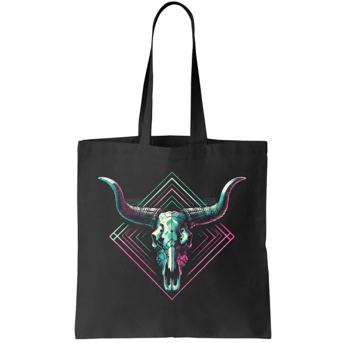 Vaporwave Longhorn Cow Cattle Skull Art 80s 90s Tote Bag