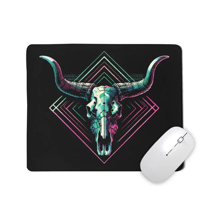 Vaporwave Longhorn Cow Cattle Skull Art 80s 90s Mousepad