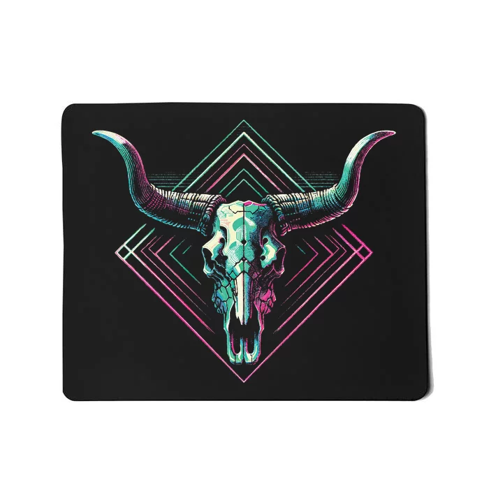 Vaporwave Longhorn Cow Cattle Skull Art 80s 90s Mousepad