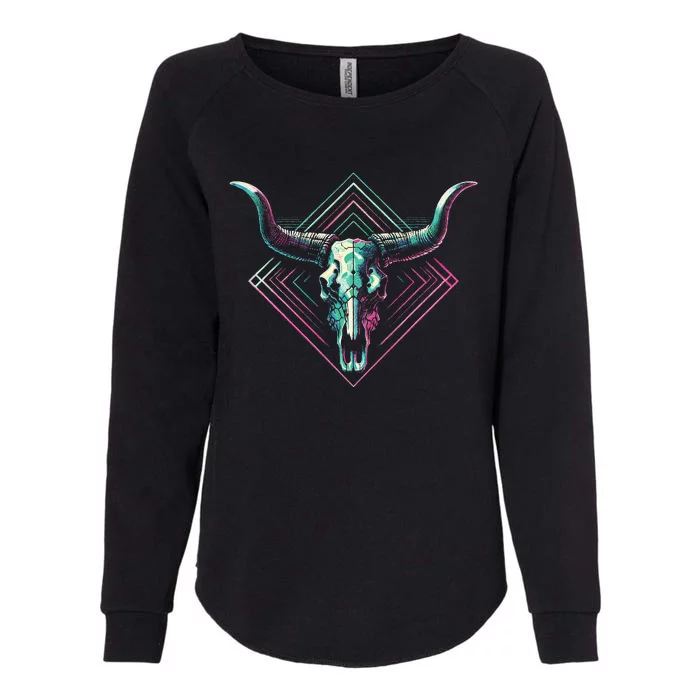 Vaporwave Longhorn Cow Cattle Skull Art 80s 90s Womens California Wash Sweatshirt