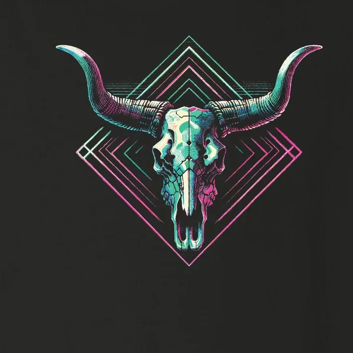 Vaporwave Longhorn Cow Cattle Skull Art 80s 90s Toddler Long Sleeve Shirt