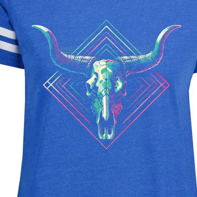 Vaporwave Longhorn Cow Cattle Skull Art 80s 90s Enza Ladies Jersey Football T-Shirt