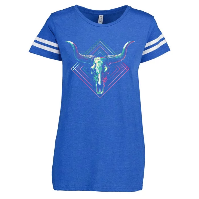 Vaporwave Longhorn Cow Cattle Skull Art 80s 90s Enza Ladies Jersey Football T-Shirt