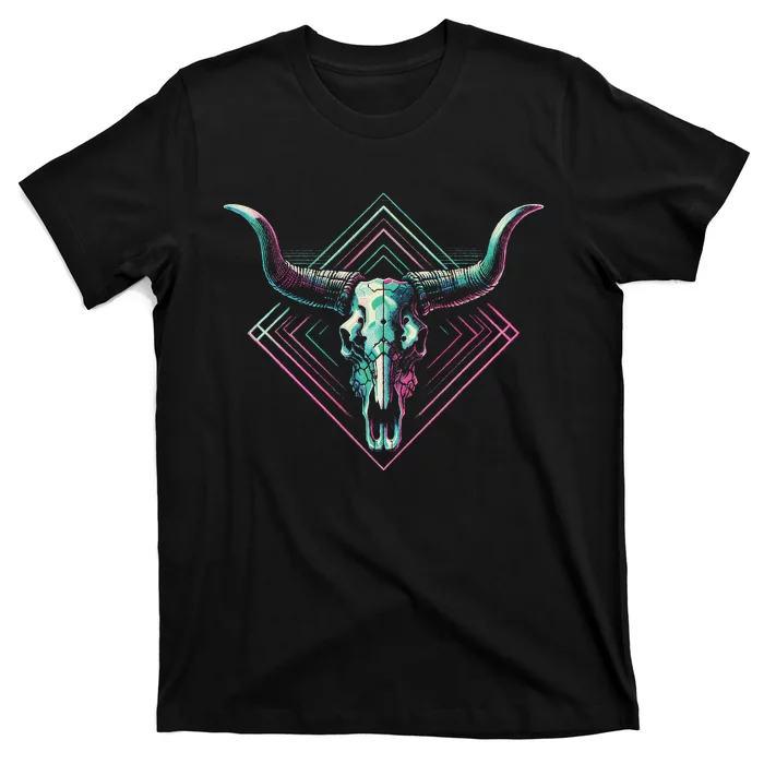 Vaporwave Longhorn Cow Cattle Skull Art 80s 90s Retro Style T-Shirt