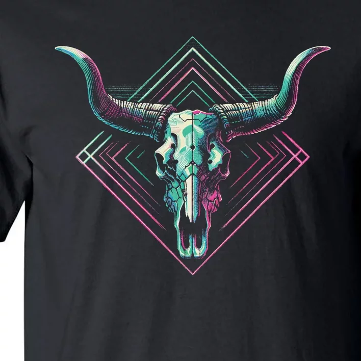 Vaporwave Longhorn Cow Cattle Skull Art 80s 90s Retro Style Tall T-Shirt