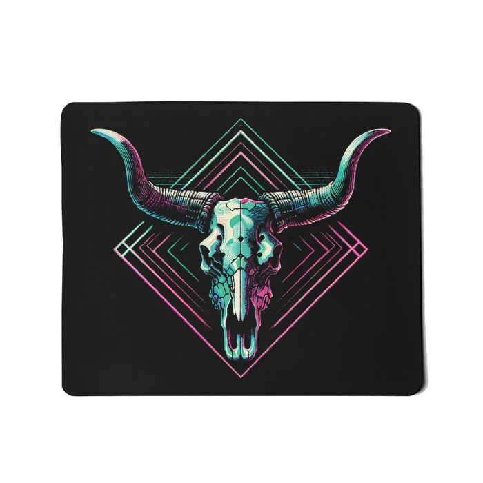 Vaporwave Longhorn Cow Cattle Skull Art 80s 90s Retro Style Mousepad