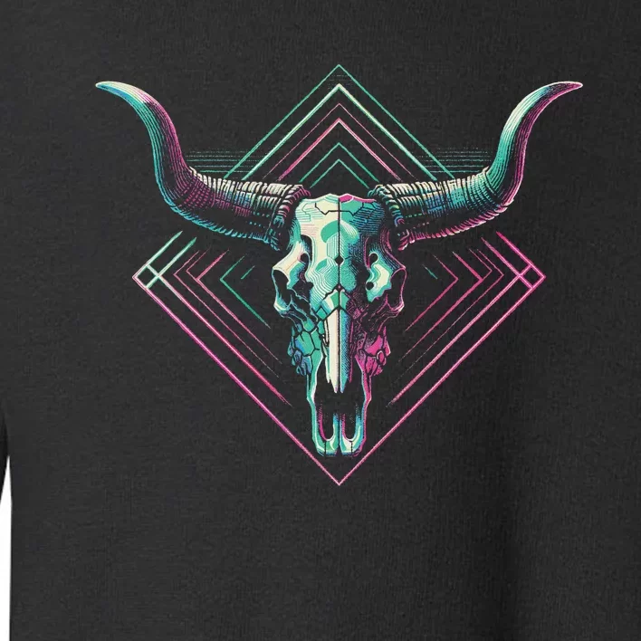 Vaporwave Longhorn Cow Cattle Skull Art 80s 90s Retro Style Toddler Sweatshirt