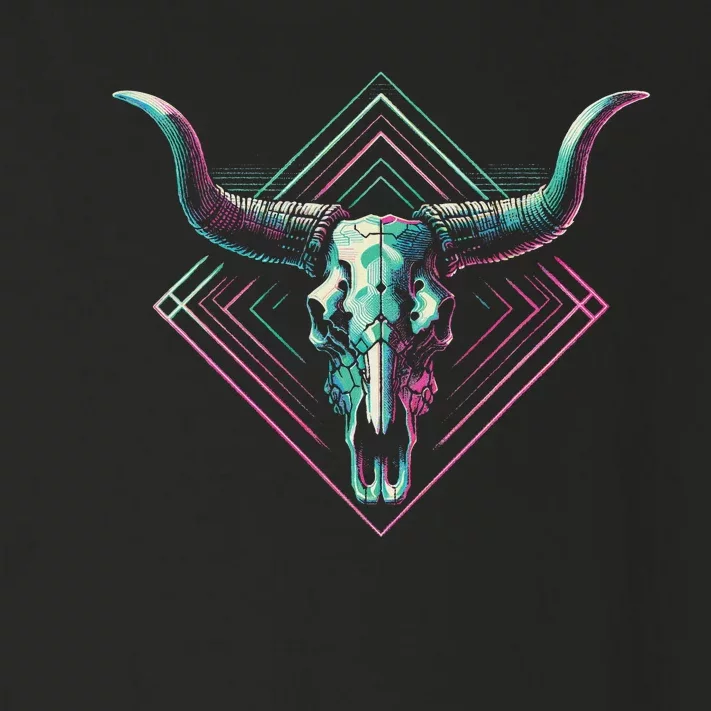 Vaporwave Longhorn Cow Cattle Skull Art 80s 90s Retro Style Toddler Long Sleeve Shirt