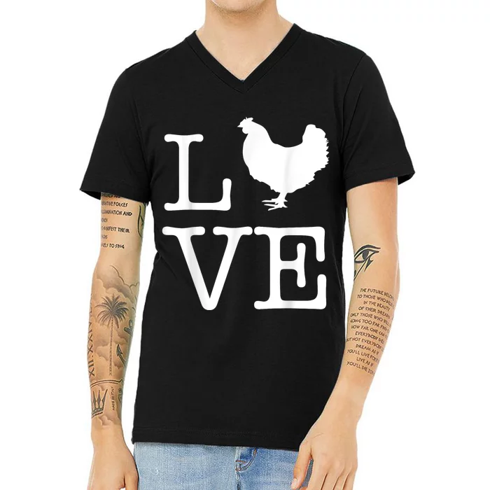 Vintage Love Chicken Novelty Funny Chicken V-Neck T-Shirt