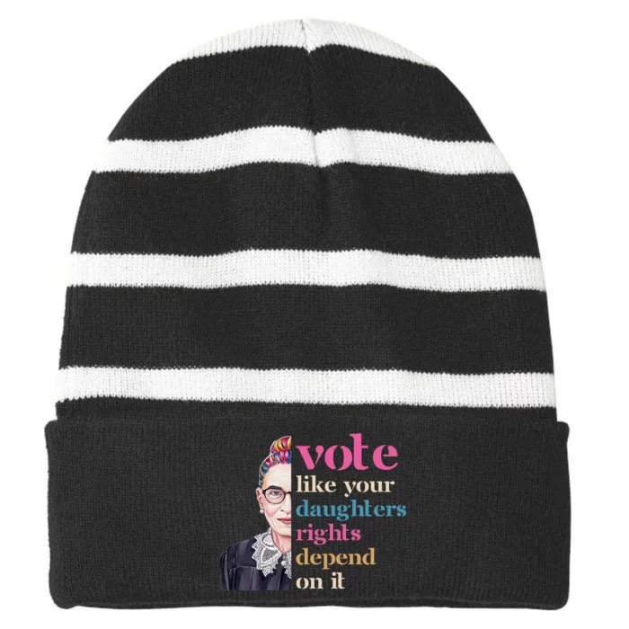 Vote Like Daughters Rights Depend On It 2024 Feminist Striped Beanie with Solid Band