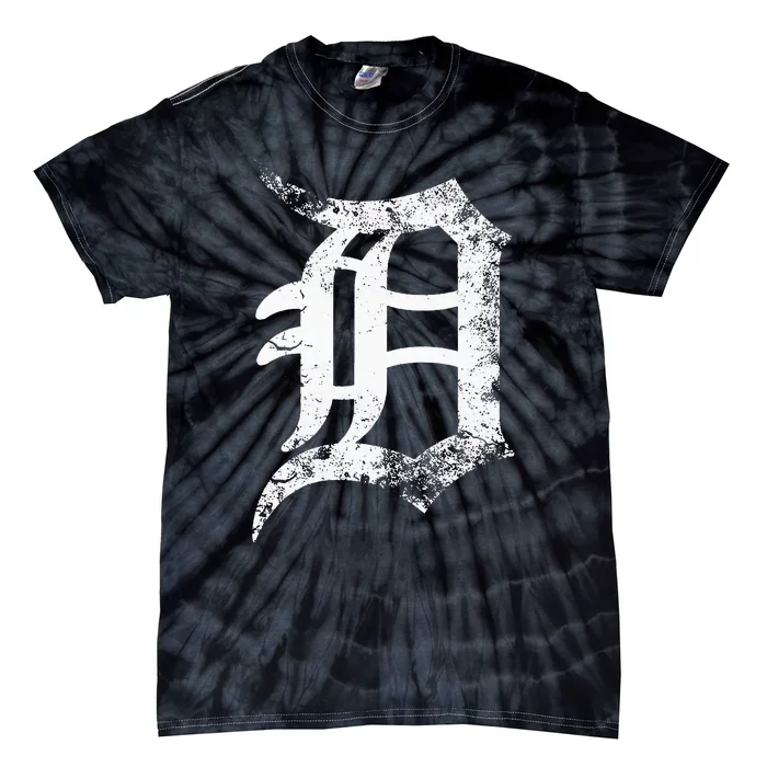 Vintage Letter D Detroit Michigan 313 Area Code White Tie-Dye T-Shirt