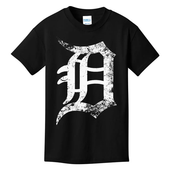 Vintage Letter D Detroit Michigan 313 Area Code White Kids T-Shirt