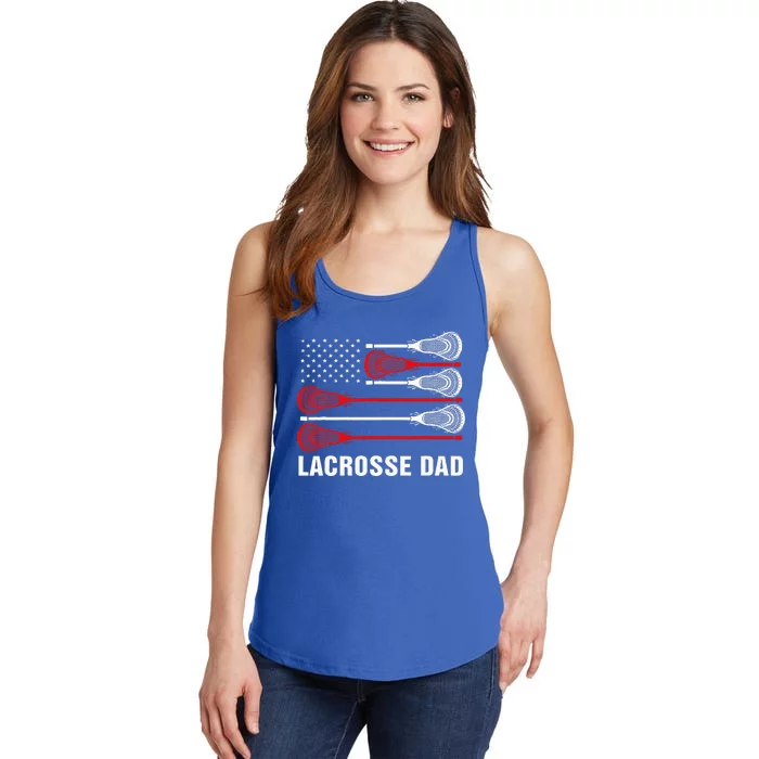 Vintage Lacrosse Dad Lax Dad Usa Flag Patriotic Ladies Essential Tank