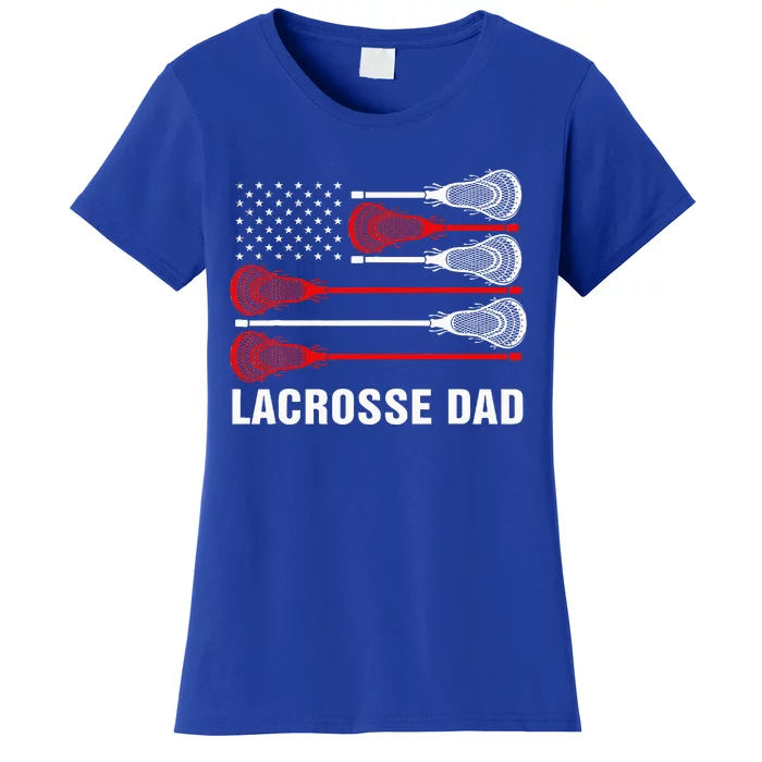 Vintage Lacrosse Dad Lax Dad Usa Flag Patriotic Women's T-Shirt