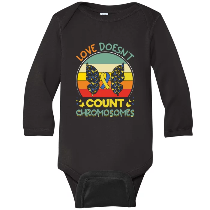 Vinatge Love Doesn’t Count Chromosomes For Down Syndrome Baby Long Sleeve Bodysuit