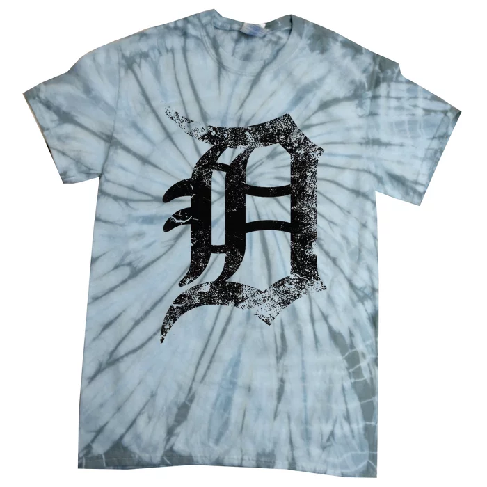 Vintage Letter D Detroit Michigan 313 Area Code Black Tie-Dye T-Shirt